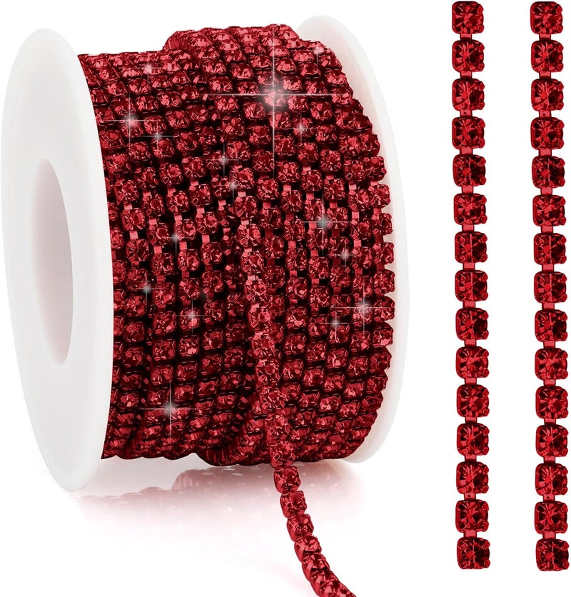 Liwidon Rhinestone Chain 10 Yards Rhinestone Trim Dark Red Bling Diamond Rhinestones Strips 3mm Glitter Bling Crystal Rhinestones Close Chains Claw Cup Chains Trim for Sewing DIY Crafting Jewelry Clothes - Image 1